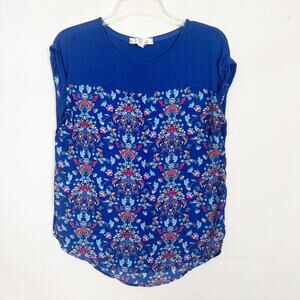 Hippie Rose Royal Blue Floral Mixed-Media Blouse